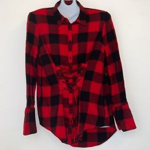 Express Corset style Plaid button up Medium